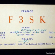 Radios antiguas: TARJETA POSTAL QSL RADIOAFICIONADO. F3SK - BIARRITZ (FRANCIA), 1968. RADIO AFICIONADO