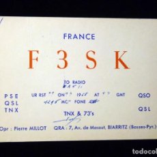 Radios antiguas: TARJETA POSTAL QSL RADIOAFICIONADO. F3SK - BIARRITZ (FRANCIA), 1968. RADIO AFICIONADO (2)