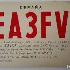 Radios antiguas: TARJETA RADIOAFICIONADO, EA-3- FV, LERIDA, AÑOS 50