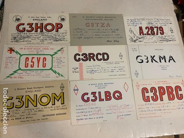 Radios antiguas: Tarjetas Radioaficionado. 9 tarjetas Inglesas. A&ntilde;os 60