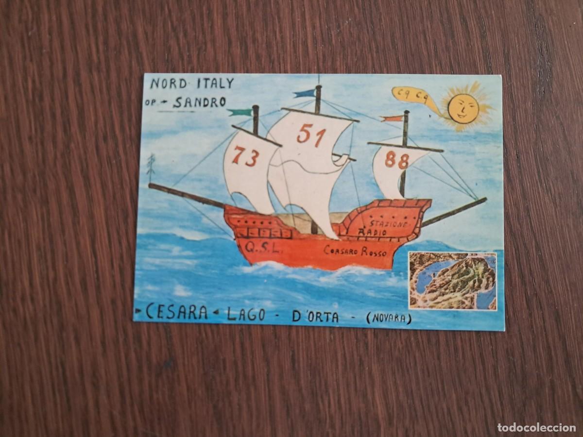 Radios antiguas: tarjeta postal QSL radioaficionados, CB station barco, Corsaro rosso, Italia, a&ntilde;o 1975.
