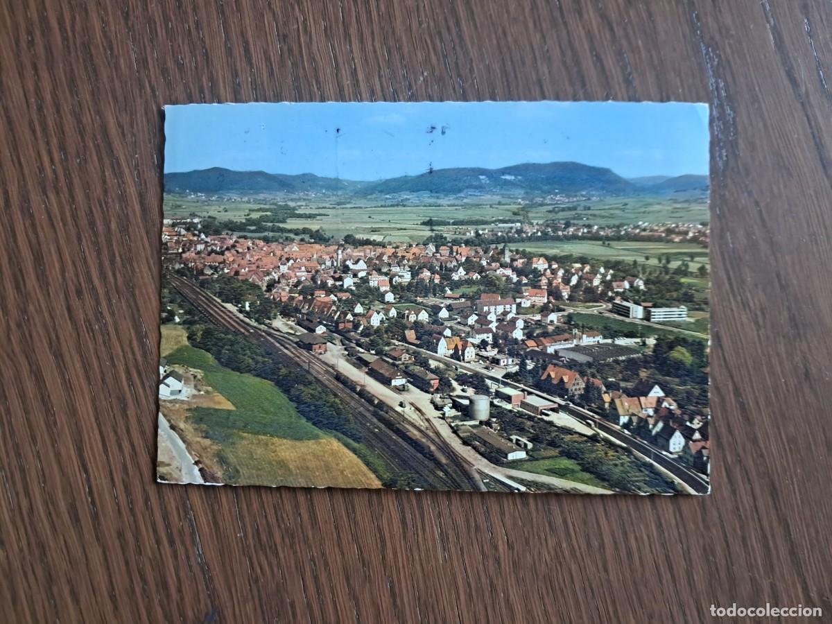Radios antiguas: postal QSL radioaficionados, vista panor&aacute;mica Hersbruck, Alemania, a&ntilde;os 70.