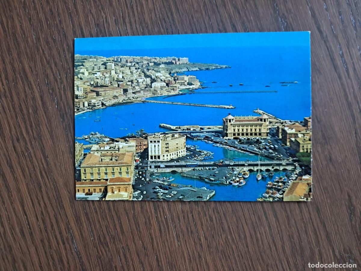 Radios antiguas: postal QSL radioaficionados, vista a&eacute;rea Siracusa, Italia, a&ntilde;o 1975.