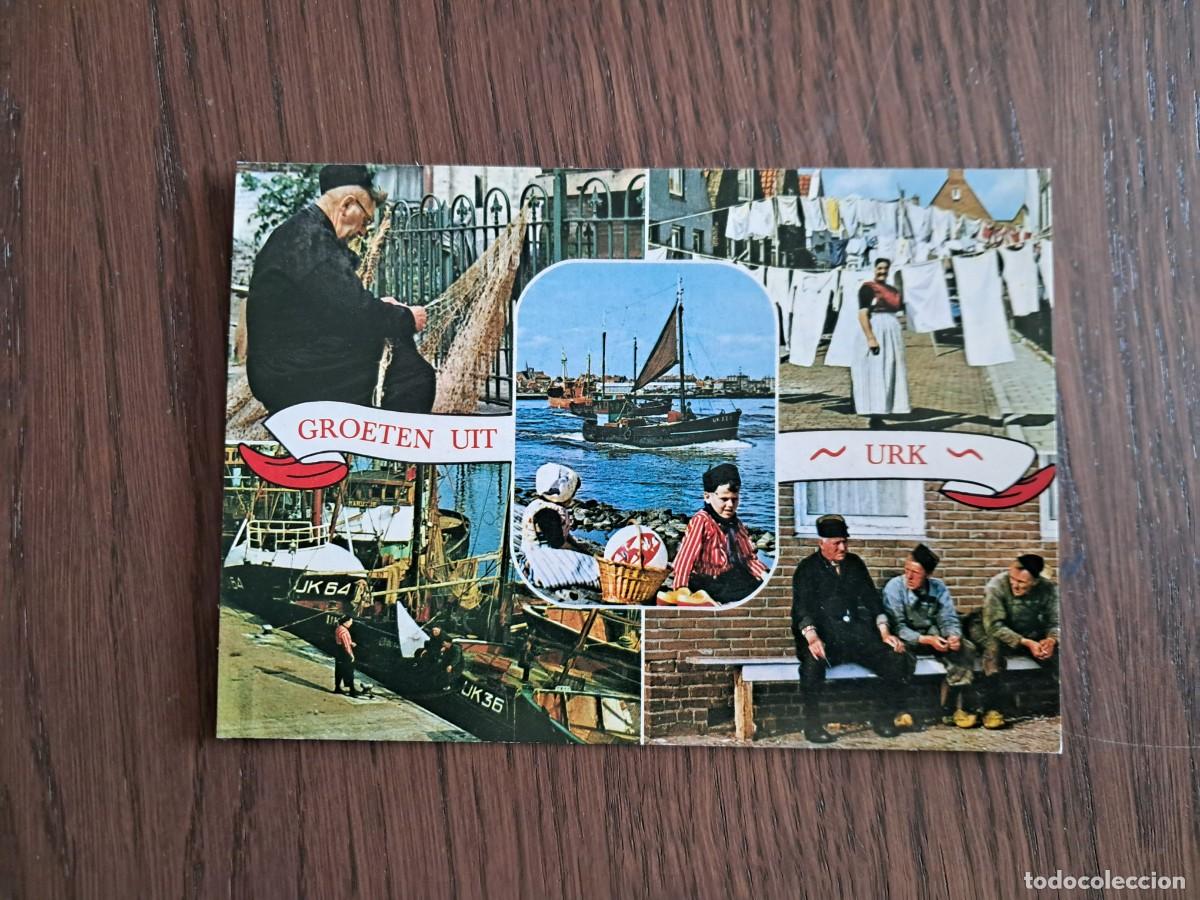 Radios antiguas: postal QSL radioaficionados, diferentes vistas de Urk, Paises Bajos, Holanda, a&ntilde;os 70.