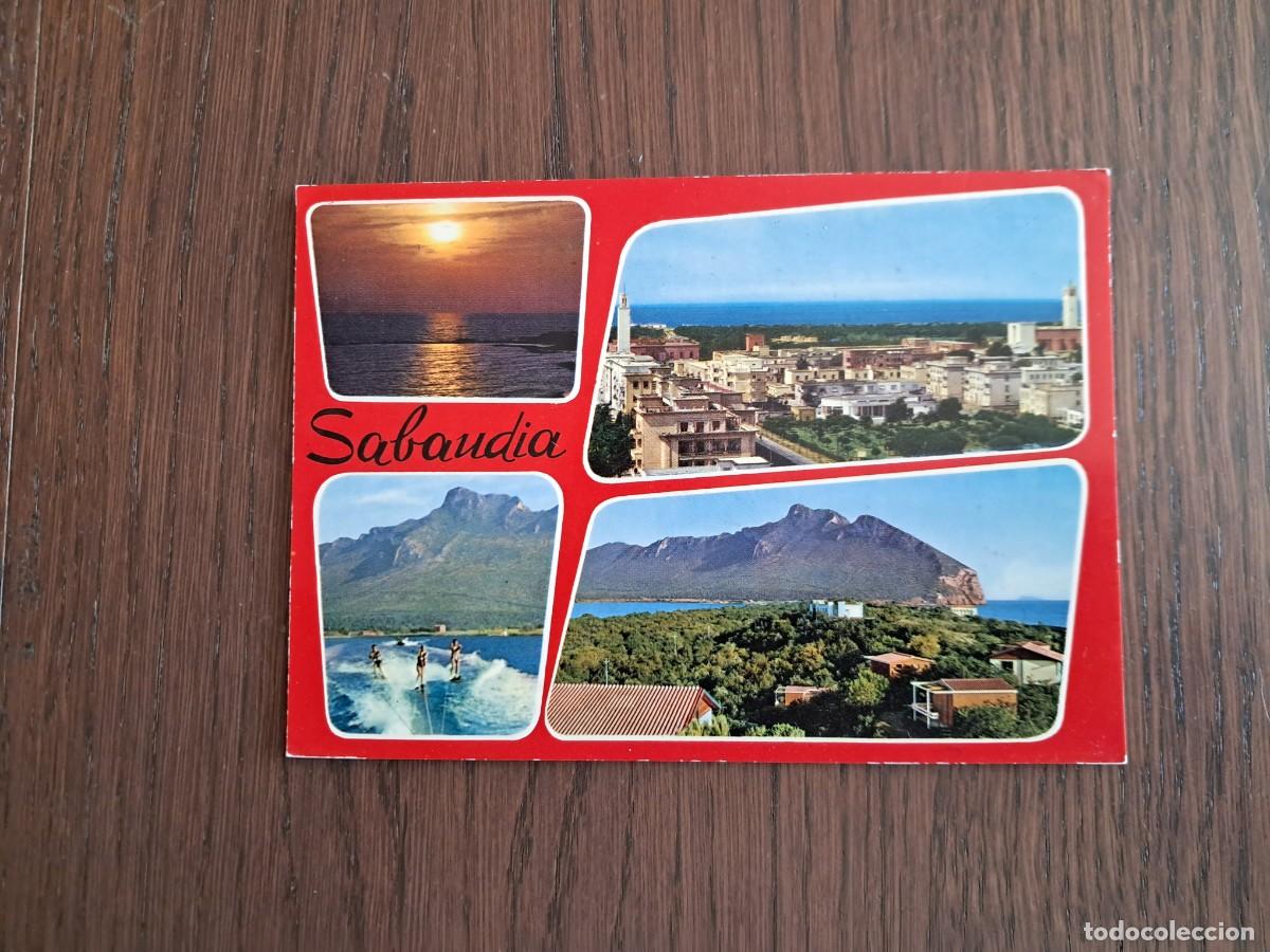 Radios antiguas: postal QSL radioaficionados, diferentes vistas de Sabaudia, Italia, a&ntilde;o 1974.
