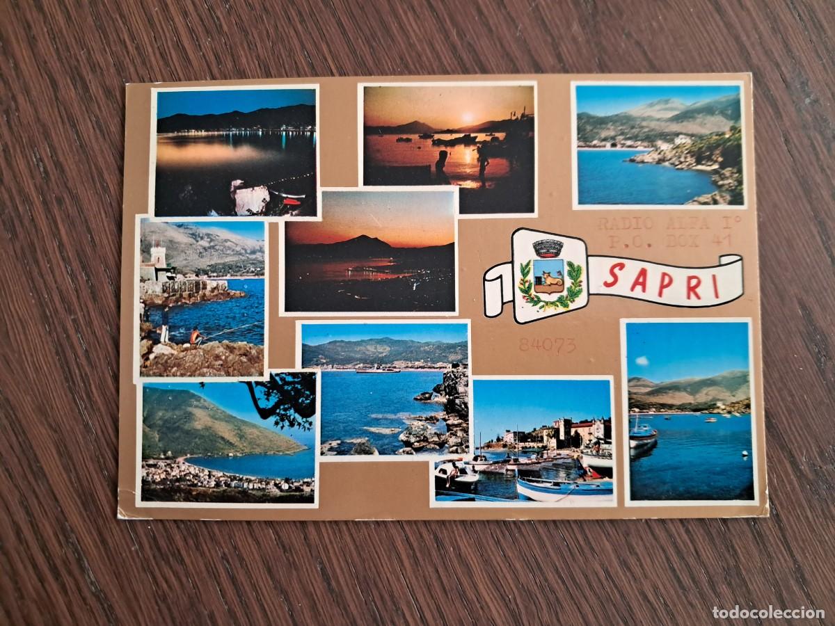 Radios antiguas: postal QSL radioaficionados, diferentes vistas Sapri, Italia, a&ntilde;o 1974.