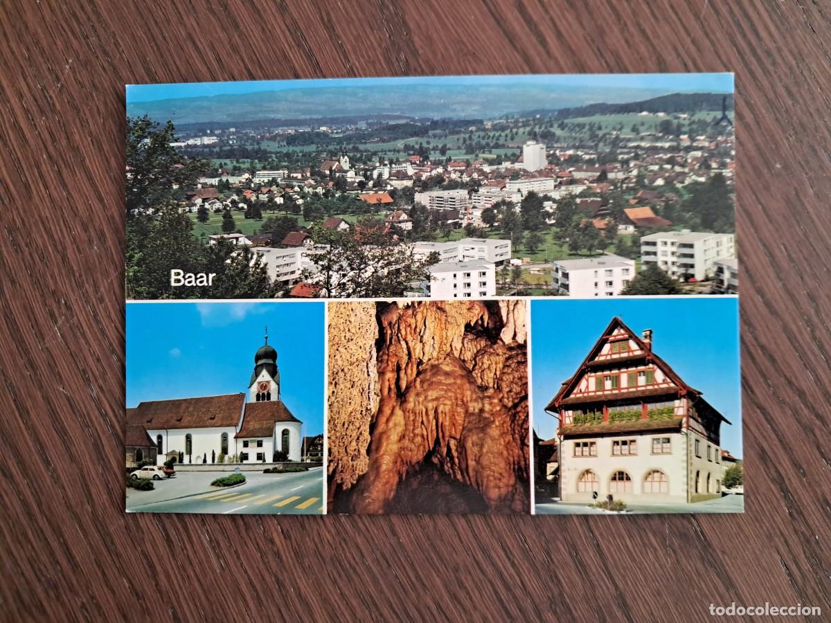 Radios antiguas: postal QSL radioaficionados, diferentes vistas Baar, Suiza, a&ntilde;os 70.