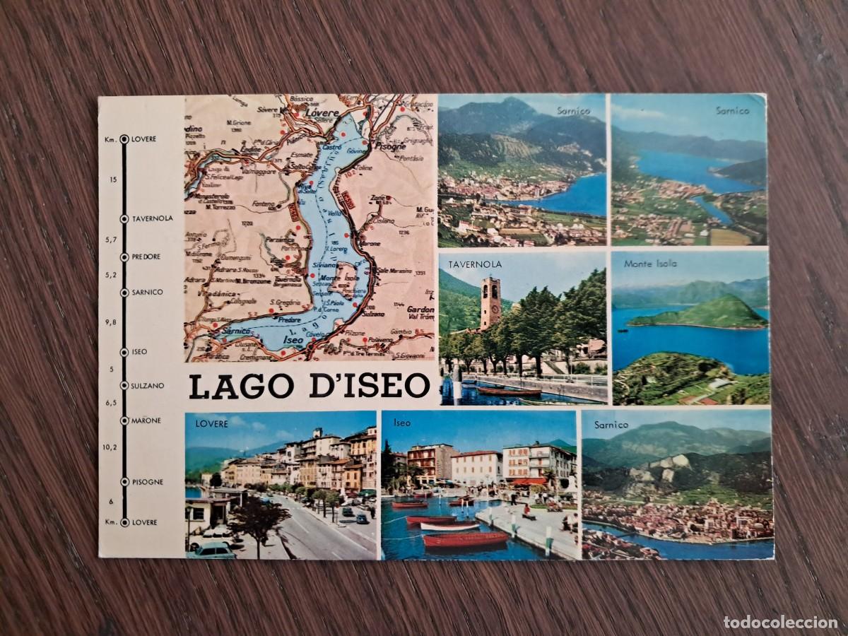 Radios antiguas: postal QSL radioaficionados, diferentes vistas Lago D'Iseo, Italia.a&ntilde;o 1975.