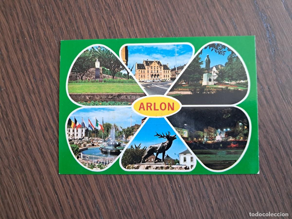 Radios antiguas: postal QSL radioaficionados, diferentes vistas de Arlon, B&eacute;lgica, a&ntilde;o 1974.