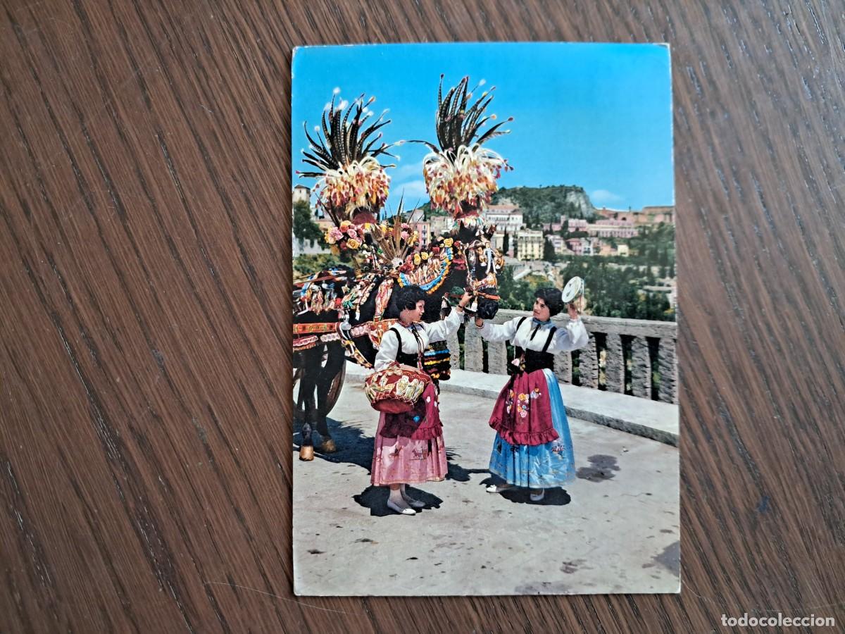 Radios antiguas: postal QSL radioaficionados, Sicilia, Italia, trajes t&iacute;picos, costumi Sicliliani, a&ntilde;o 1974.
