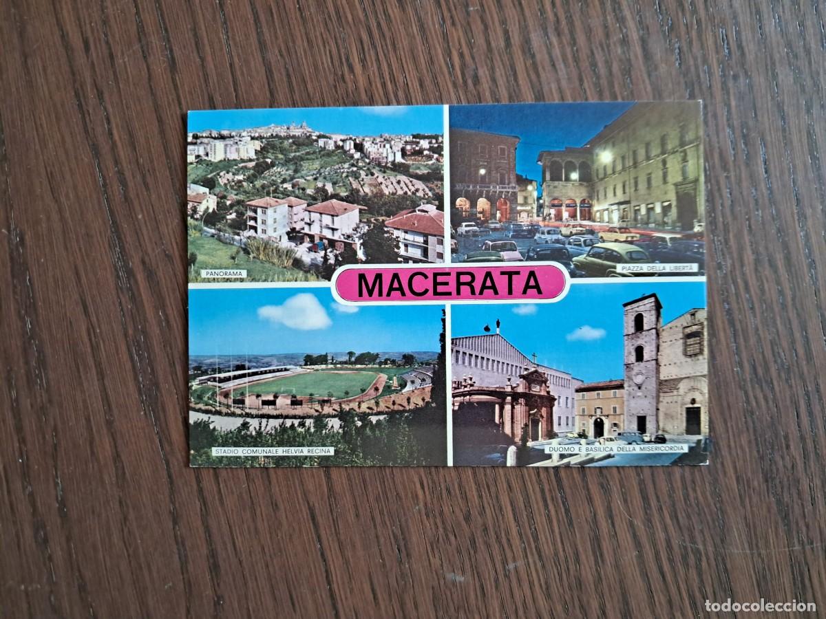 Radios antiguas: postal QSL radioaficionados, diferentes vistas de Macerata, Italia, a&ntilde;o 1975.