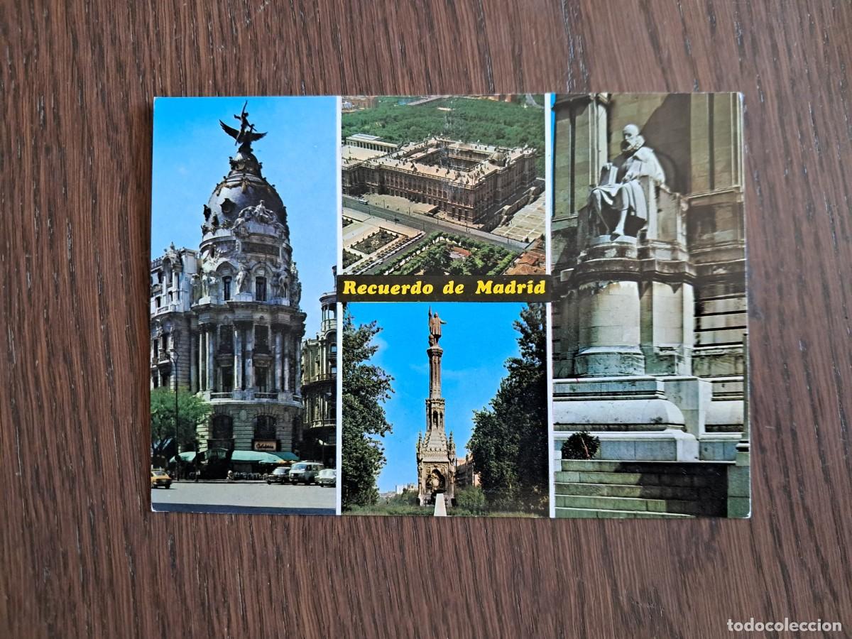 Radios antiguas: postal QSL radioaficionados, diferentes vistas de Madrid, a&ntilde;os 70.