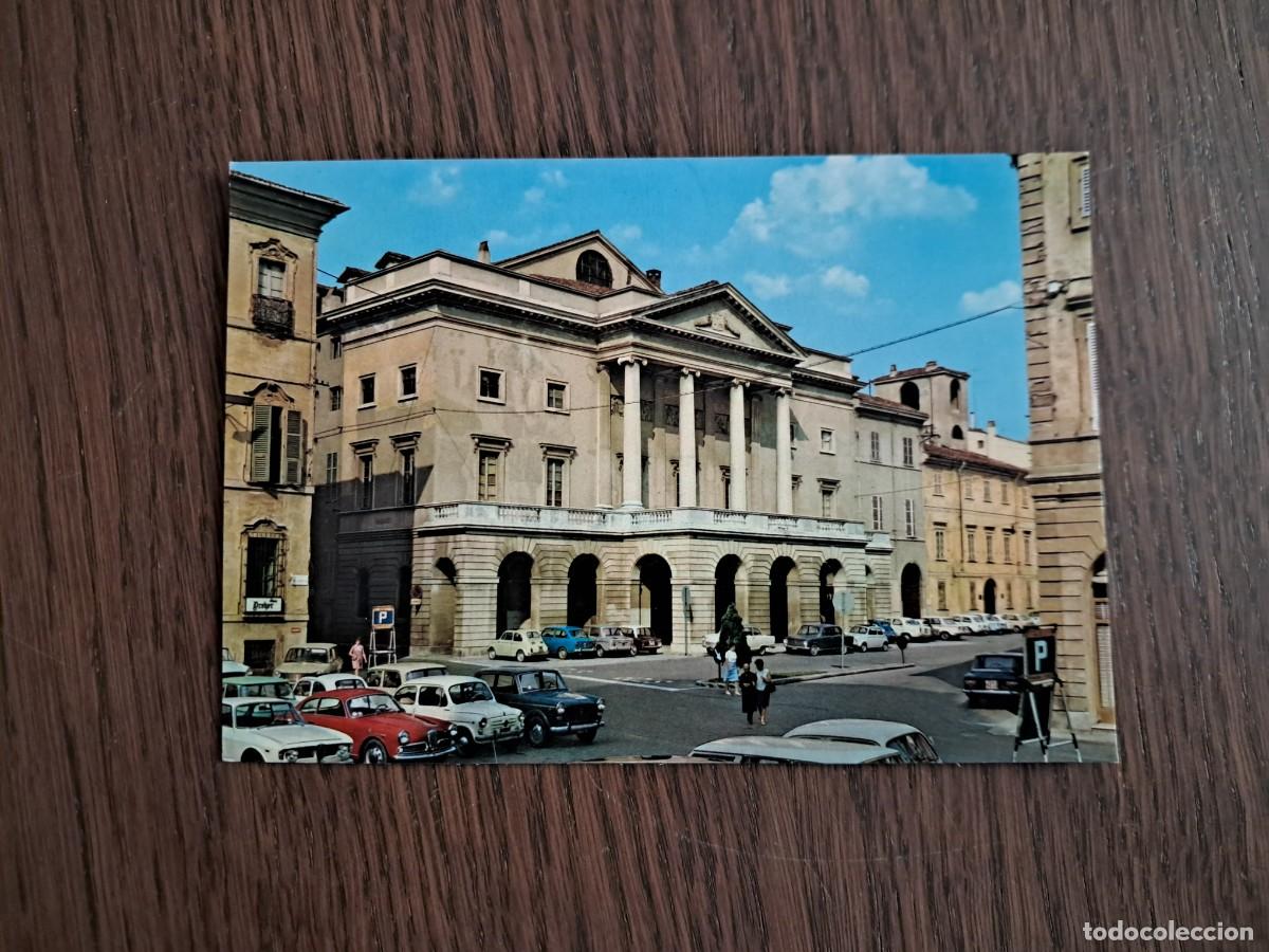 Radios antiguas: postal QSL radioaficionados, teatro municipal Piacenza, Italia, a&ntilde;o 1974.