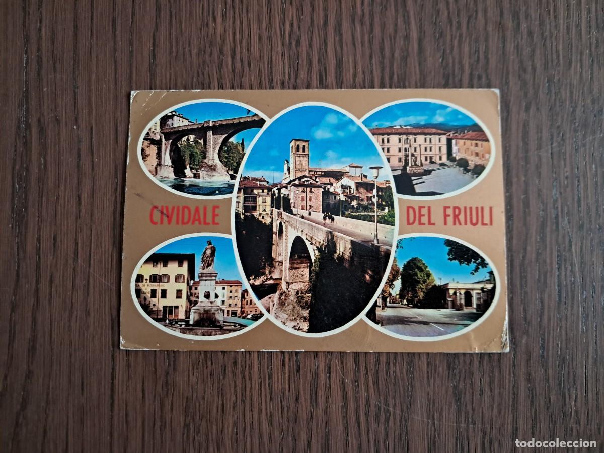 Radios antiguas: postal QSL radioaficionados, diferentes vistas cividale del Friuli, Italia, a&ntilde;o 1974.