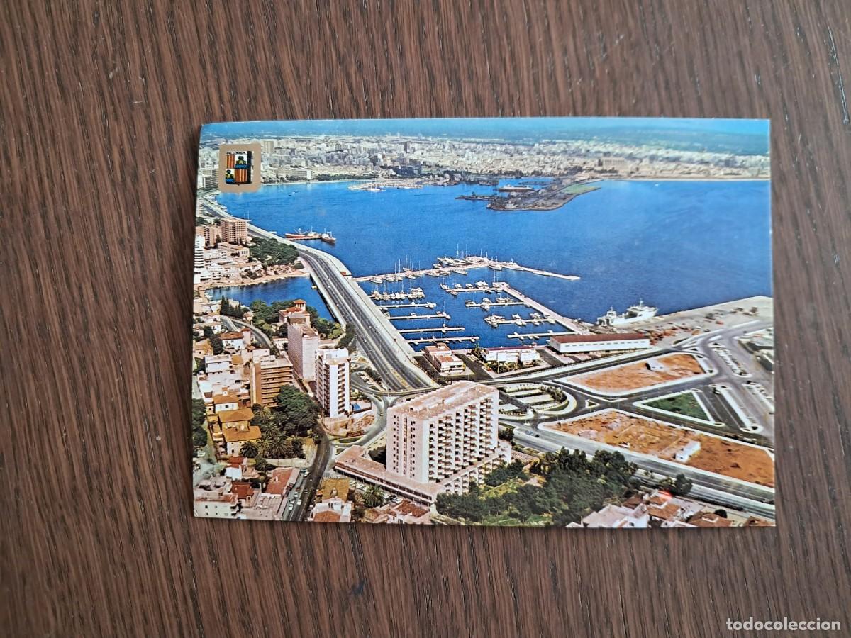 Radios antiguas: postal QSL radioaficionados, vista a&eacute;ra club de mar y paseo mar&iacute;timo, Palma de Mallorca, a&ntilde;o 1975.
