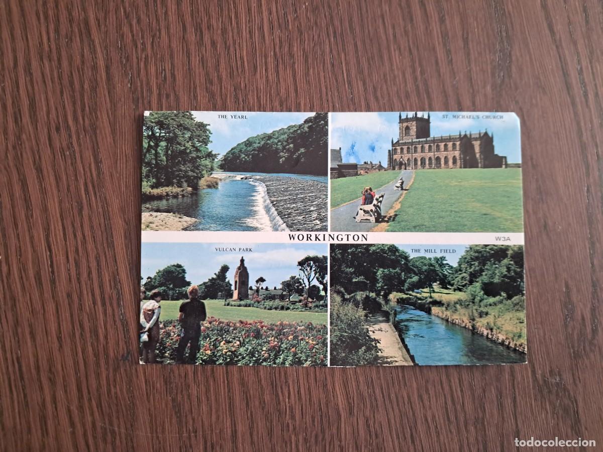Radios antiguas: postal QSL radioaficionados, diferentes vistas de Workington, Inglaterra, a&ntilde;os 70.