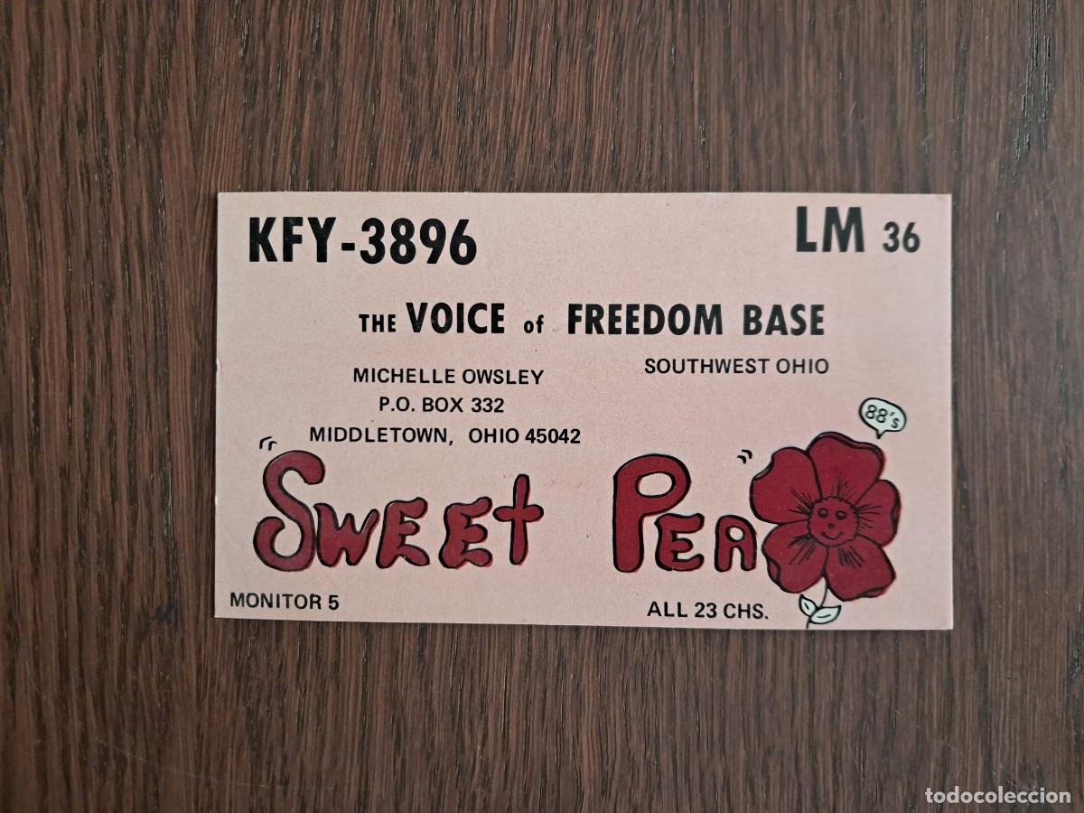 Radios antiguas: tarjeta postal radioaficionados para QSL. Sweet pea, Middletown, Ohio. USA. a&ntilde;os 70.