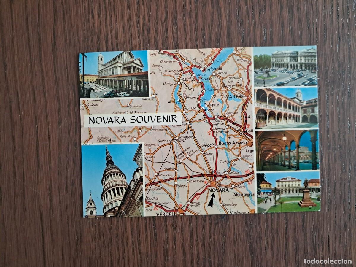 Radios antiguas: postal QSL radioaficionados, diferentes vistas de Novara, Italia, a&ntilde;os 70.