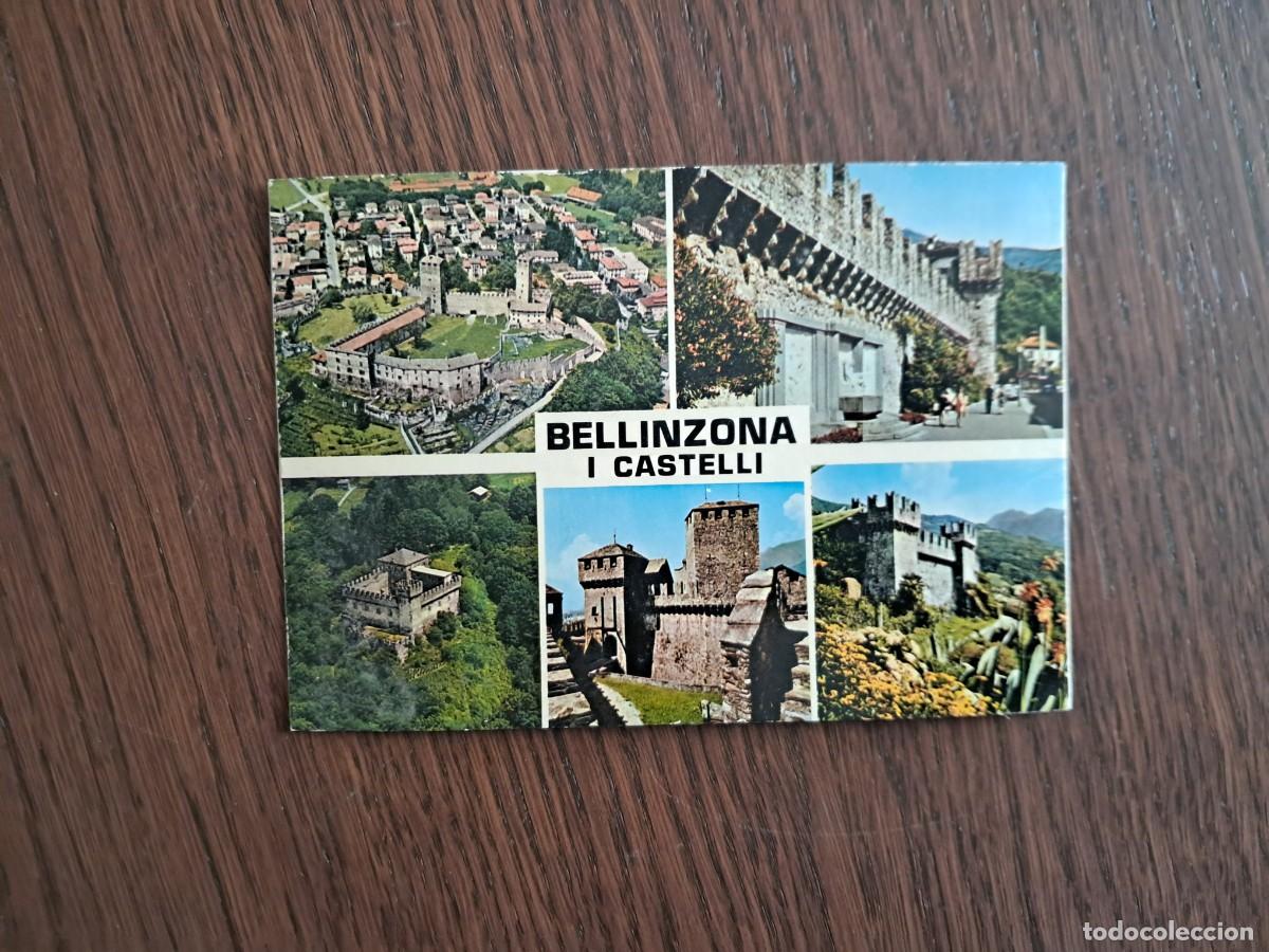Radios antiguas: postal QSL radioaficionados, diferentes vistas de Bellinzona i Castelli, Italia, a&ntilde;o 1975.