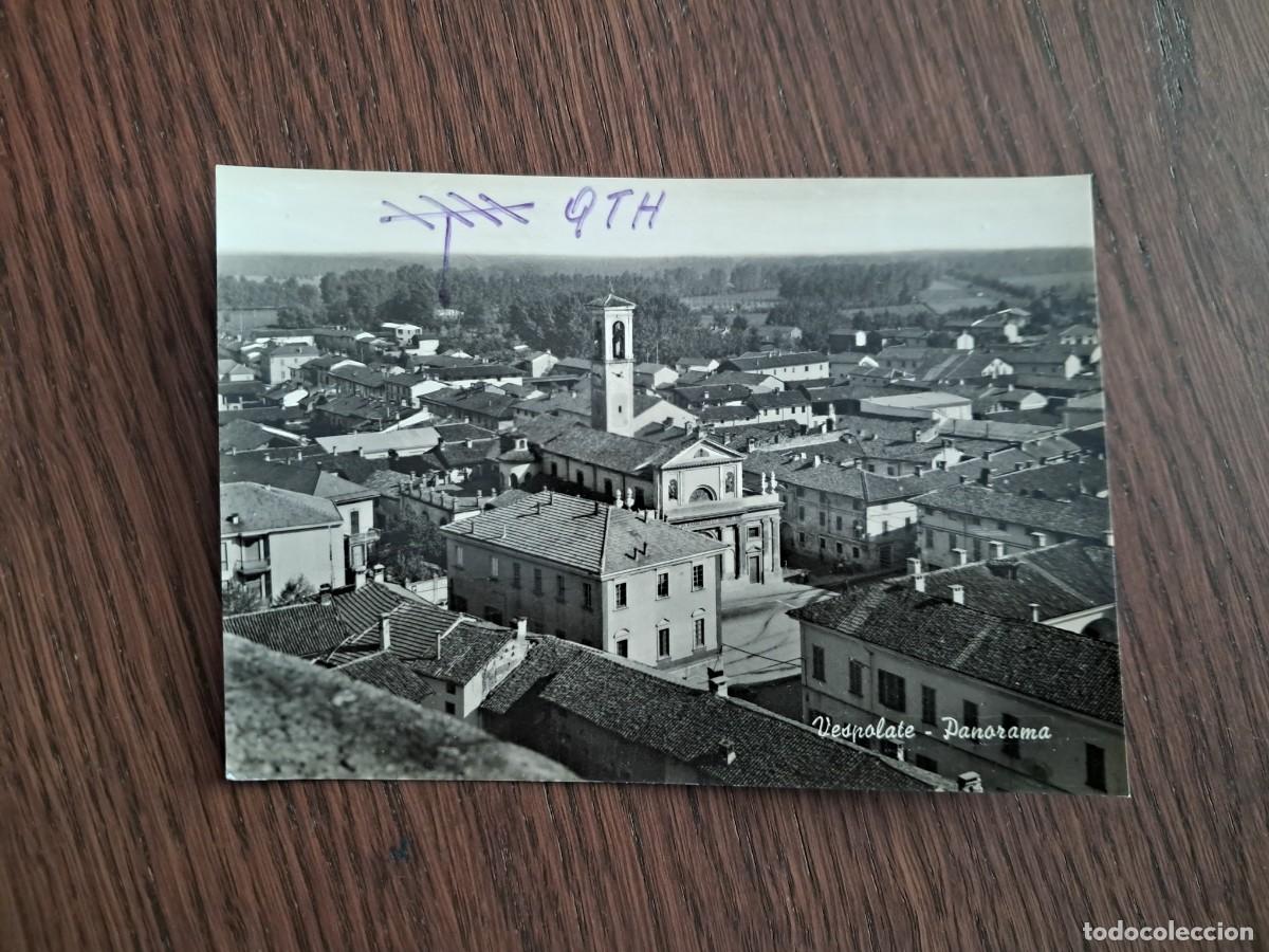 Radios antiguas: postal QSL radioaficionados, vista panor&aacute;mica de Vespolate, Italia, a&ntilde;os 70.