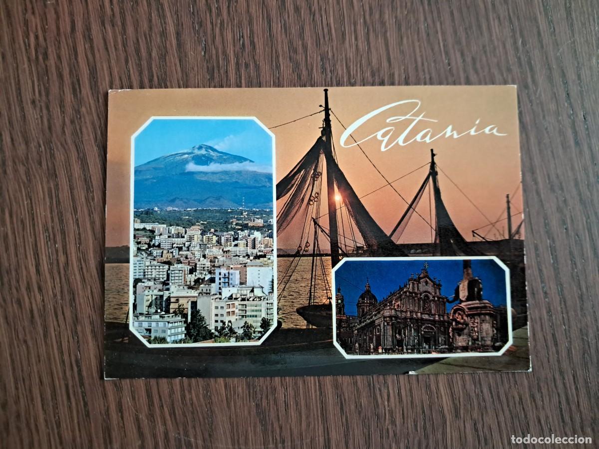 Radios antiguas: postal QSL radioaficionados, diferentes vistas de Catania, Italia, a&ntilde;os 70.