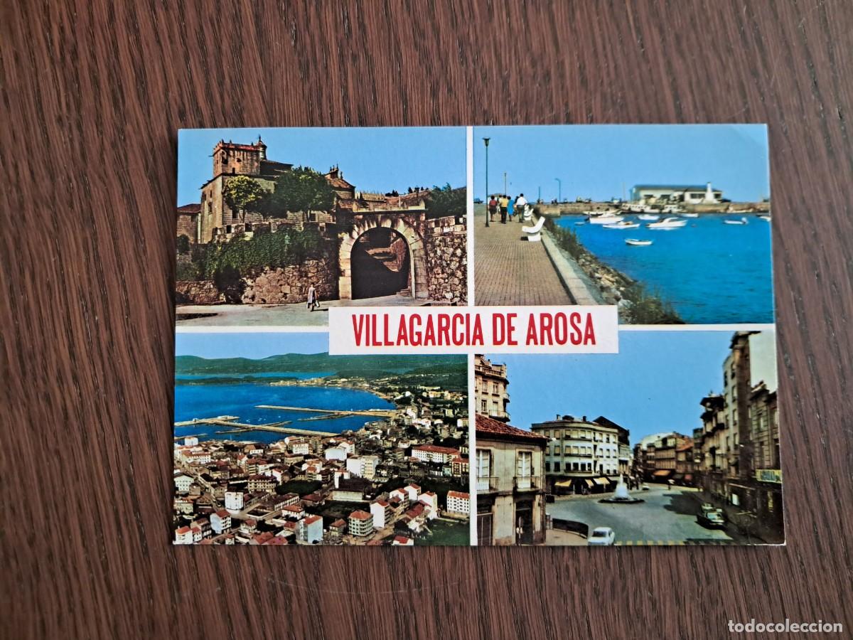 Radios antiguas: postal QSL radioaficionados, diferentes vistas de Villagarcia de Arosa, a&ntilde;o 1974.