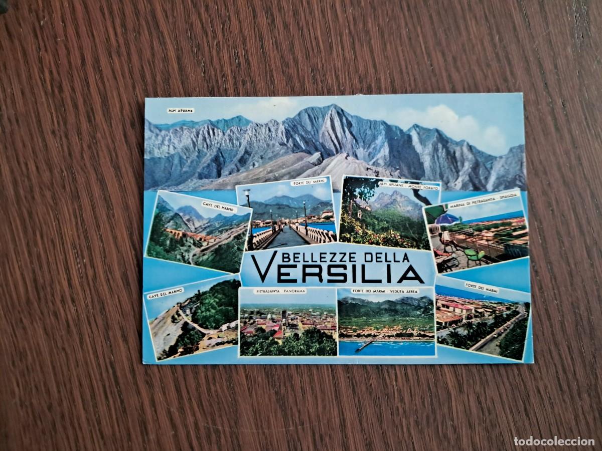 Radios antiguas: postal QSL radioaficionados, diferentes vistas de Versilia, Italia. a&ntilde;o 1974.