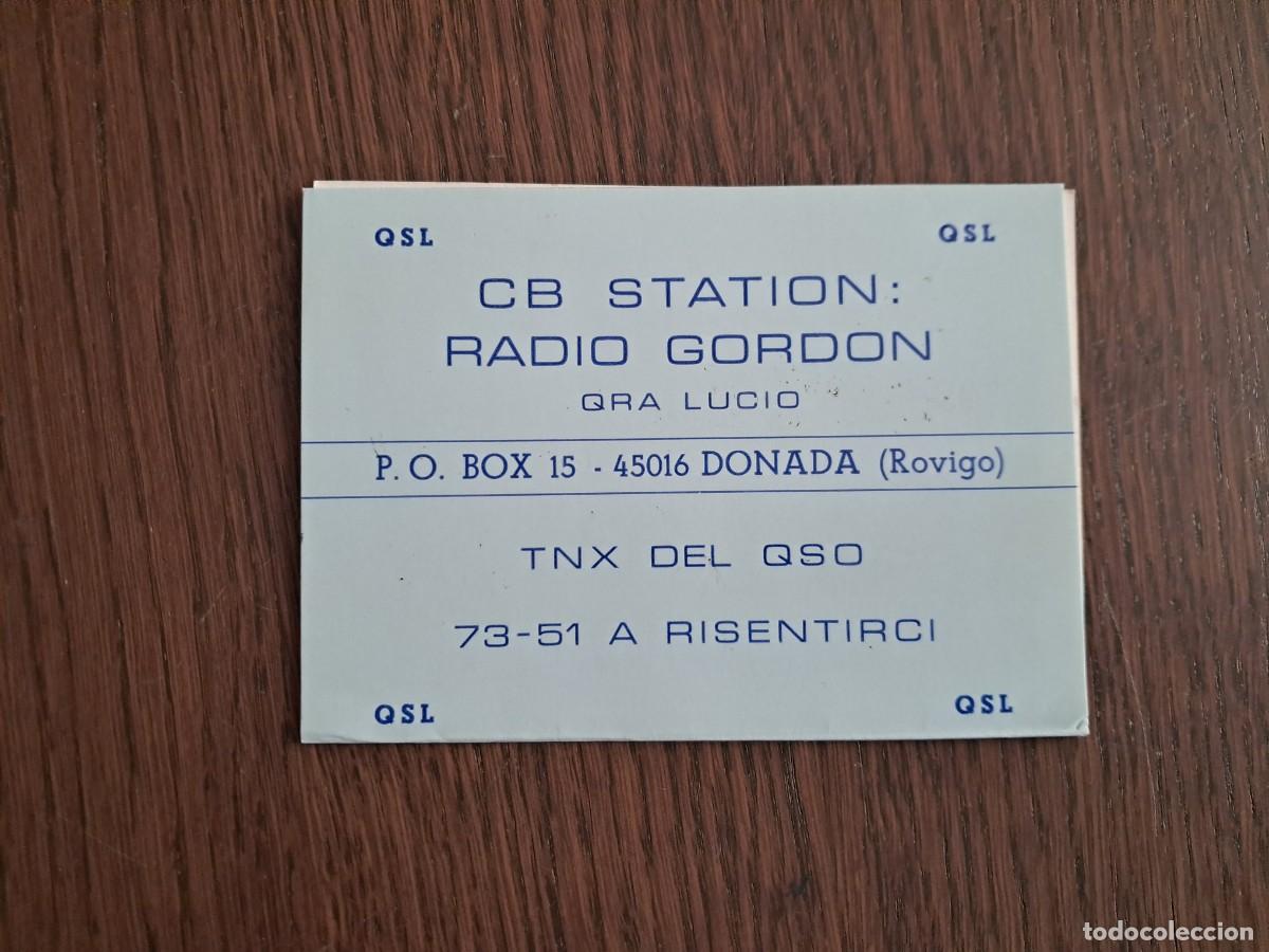 Old radios: tarjeta postal QSL radioaficionados, CB station radio Gordon, Donada, Italia, a&ntilde;o 1975.