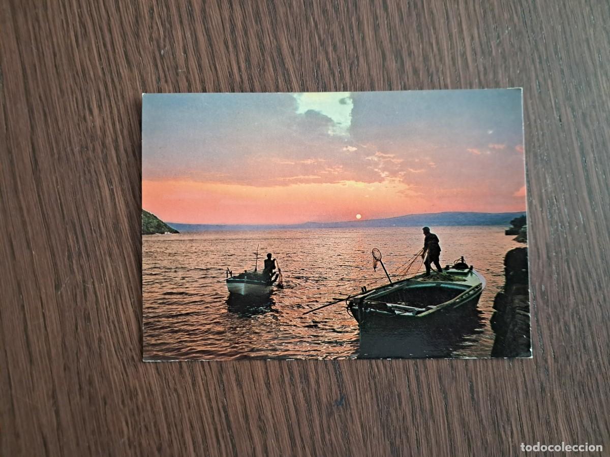Old radios: postal QSL radioaficionados, puesta de sol en el mar, Italia, a&ntilde;os 70.