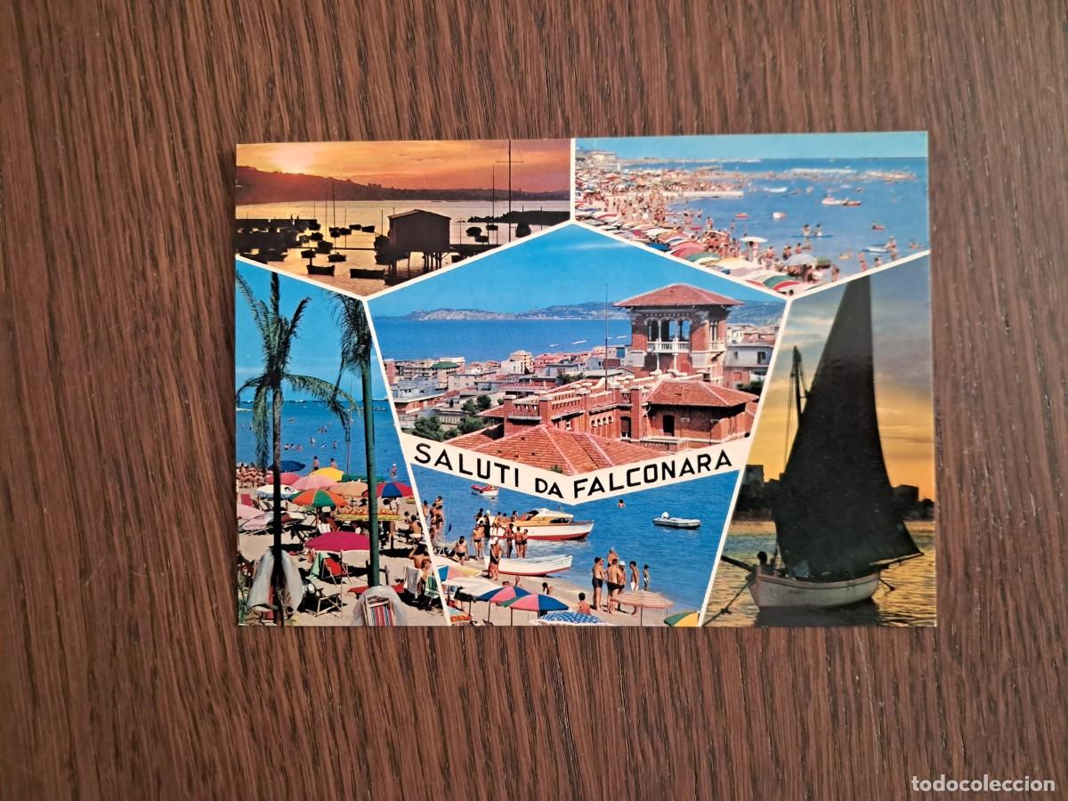 Radios antiguas: postal QSL radioaficionados, diferentes vistas de Falconara, Italia, a&ntilde;o 1975.
