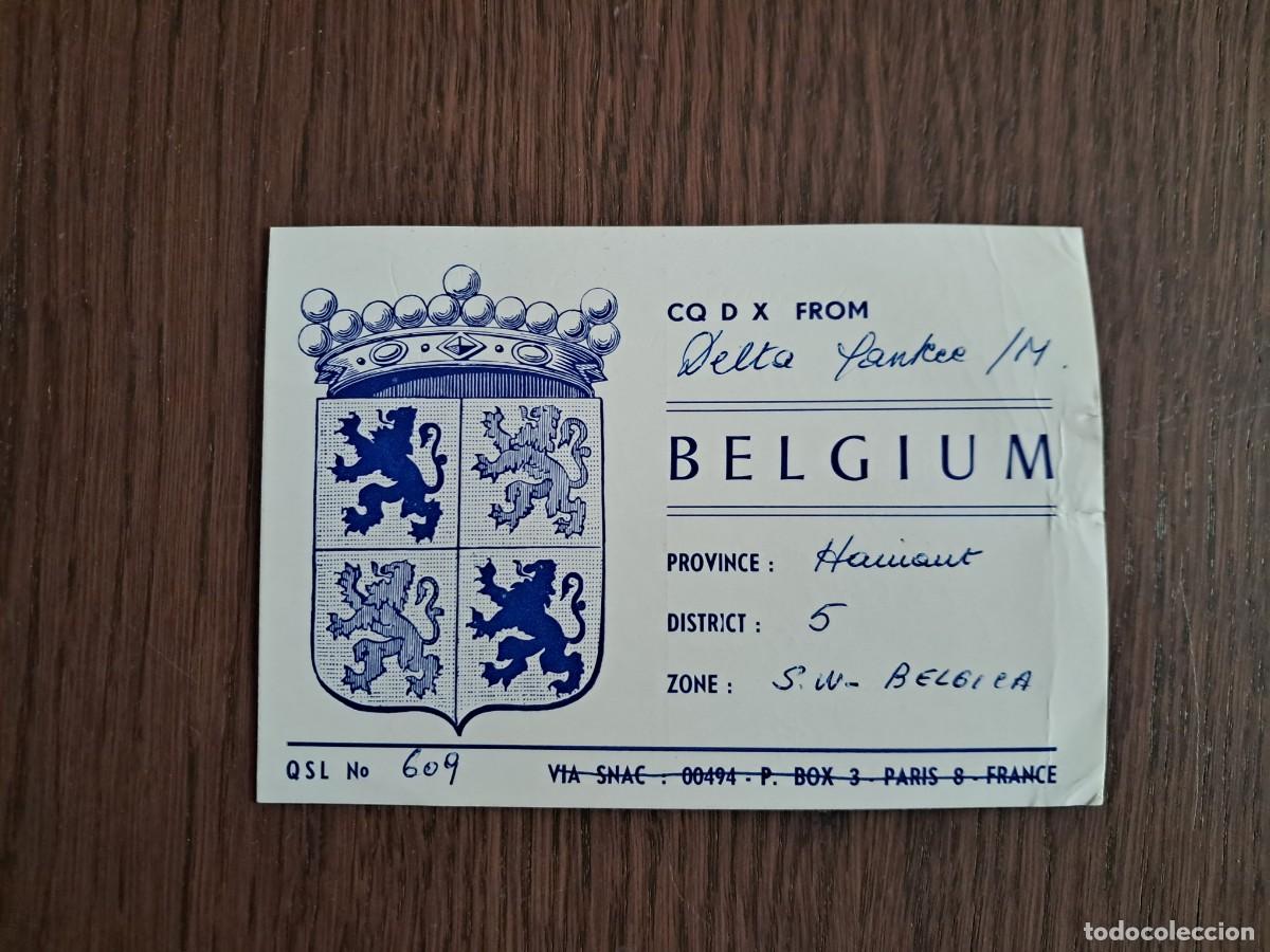 R&aacute;dios antigos: tarjeta postal QSL radioaficionados, Belgium, escudo de B&eacute;lgica, a&ntilde;o 1975.