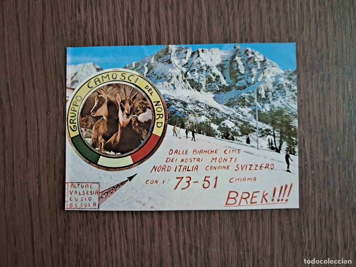 Radios antiguas: tarjeta postal QSL radioaficionados, Gruppo camosci del nord, Cesara, Italia, a&ntilde;o 1975.