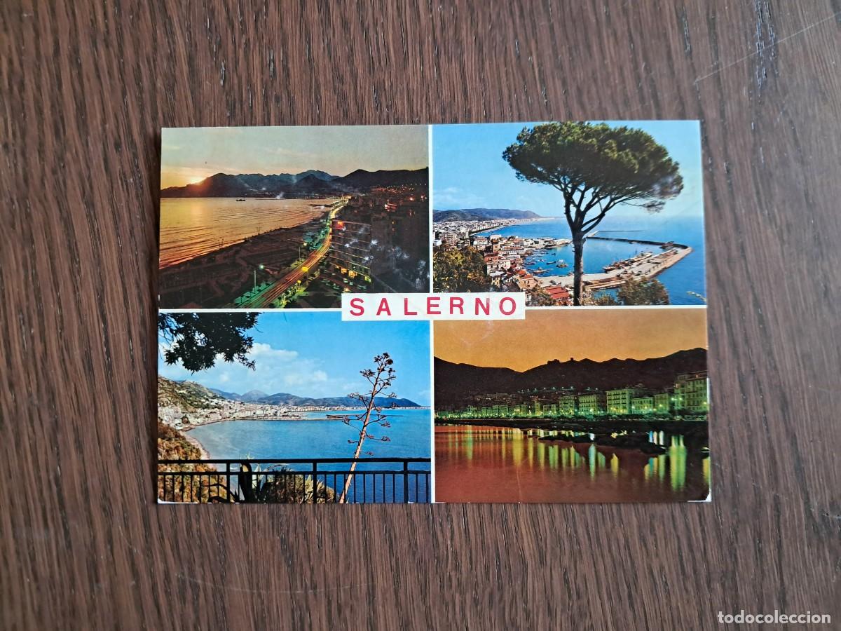 Radios antiguas: postal QSL radioaficionados, diferentes vistas de Salerno, Italia, a&ntilde;o 1974.