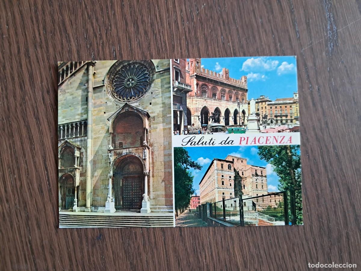Radios antiguas: postal QSL radioaficionados, diferentes vistas de Piacenza, Italia, a&ntilde;o 1974.