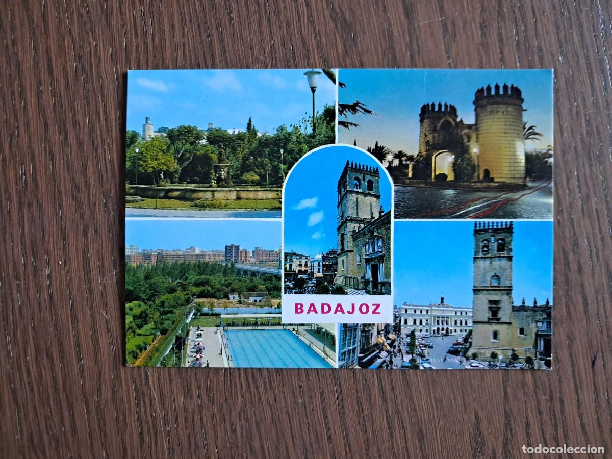 Radios antiguas: postal QSL radioaficionados, diferentes vistas de Badajoz, a&ntilde;o 1974.