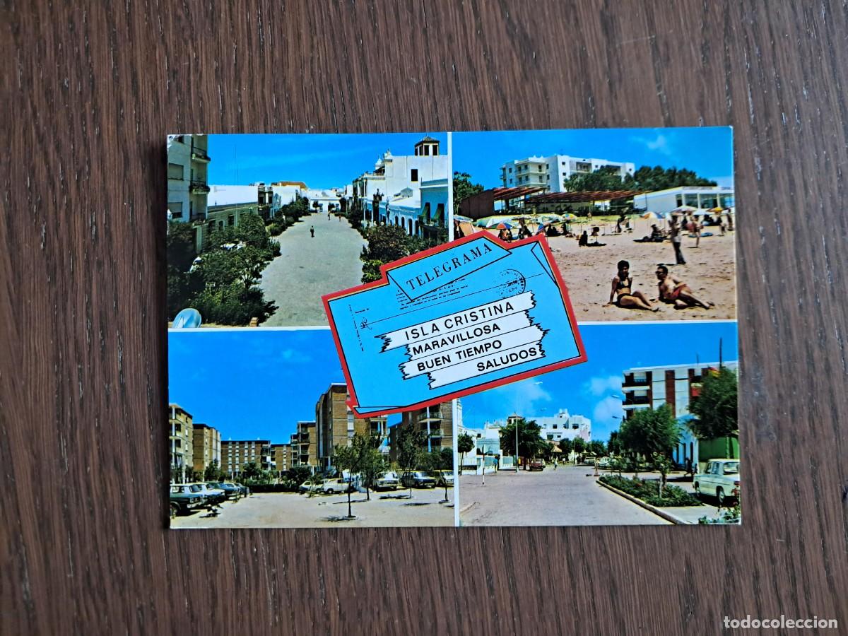 Radios Anciennes: postal QSL radioaficionados, diferentes vistas de Isla Cristina, Huelva n&ordm; 22, a&ntilde;os 70.