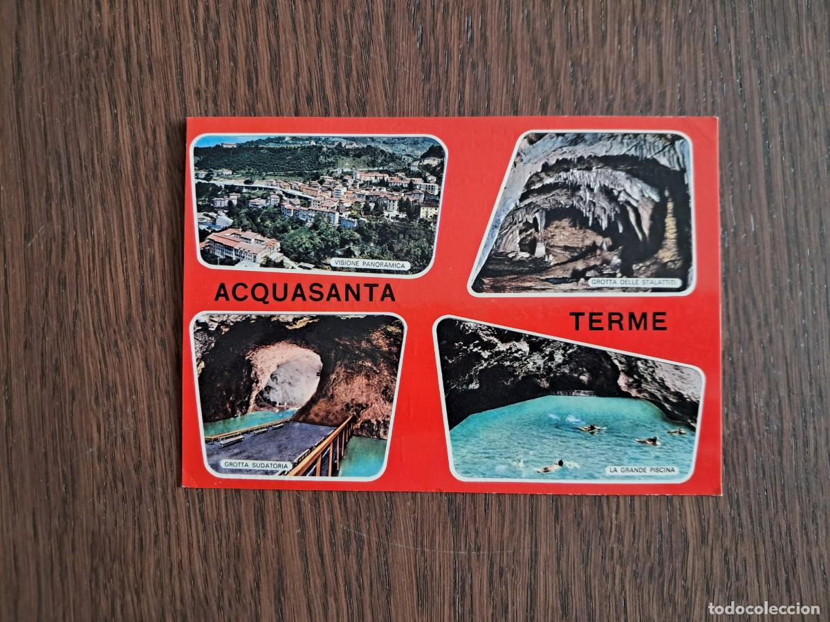 Alte Radios: postal QSL radioaficionados, diferentes vistas de Acquasanta terme, Italia, a&ntilde;o 1974.