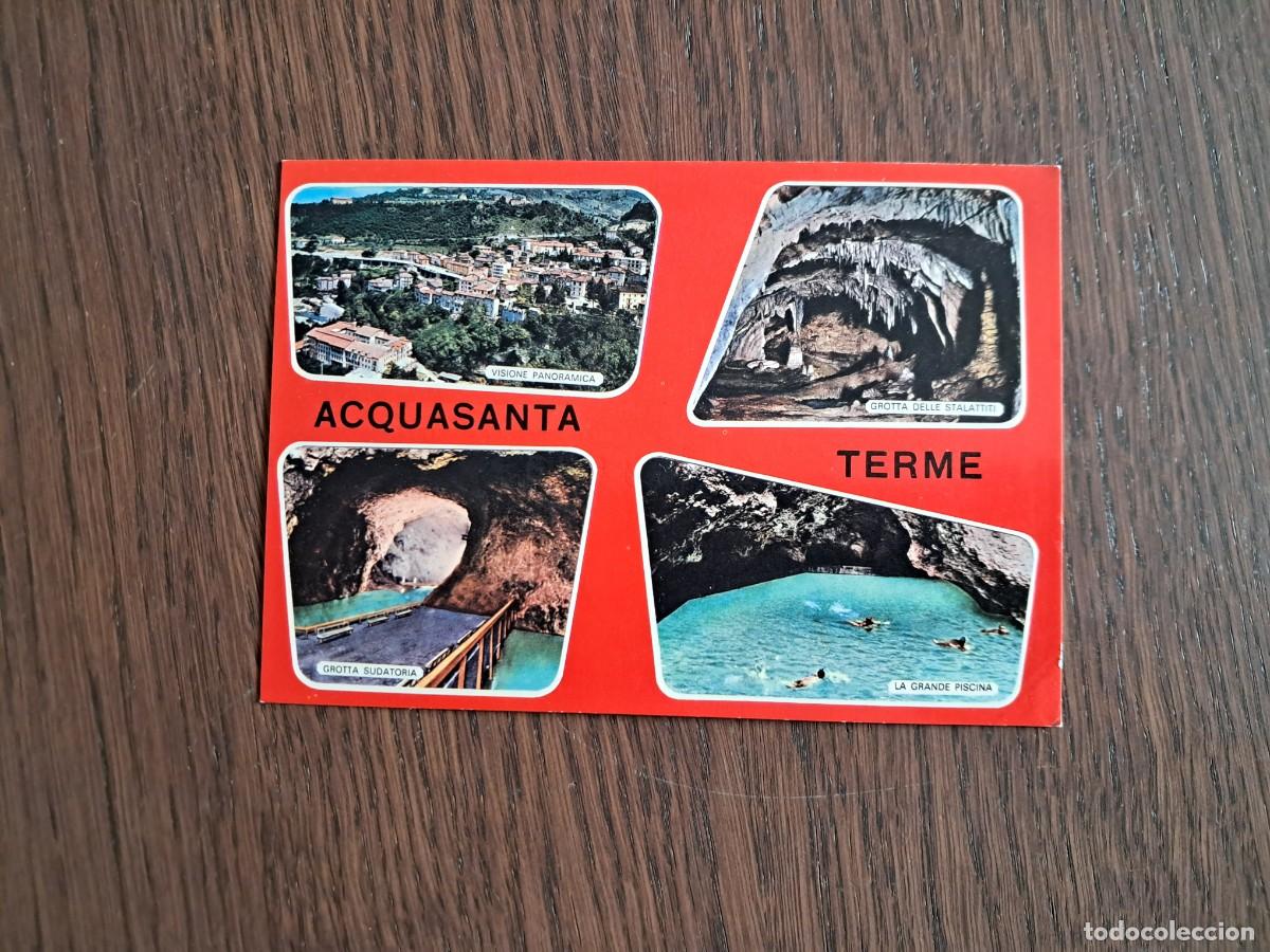 Alte Radios: postal QSL radioaficionados, diferentes vistas de Acquasanta terme, Italia, a&ntilde;o 1974.