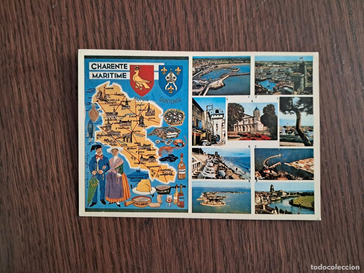 Radio antiche: postal QSL radioaficionados, diferentes vistas Charente Maritime, Francia, a&ntilde;o 1975.