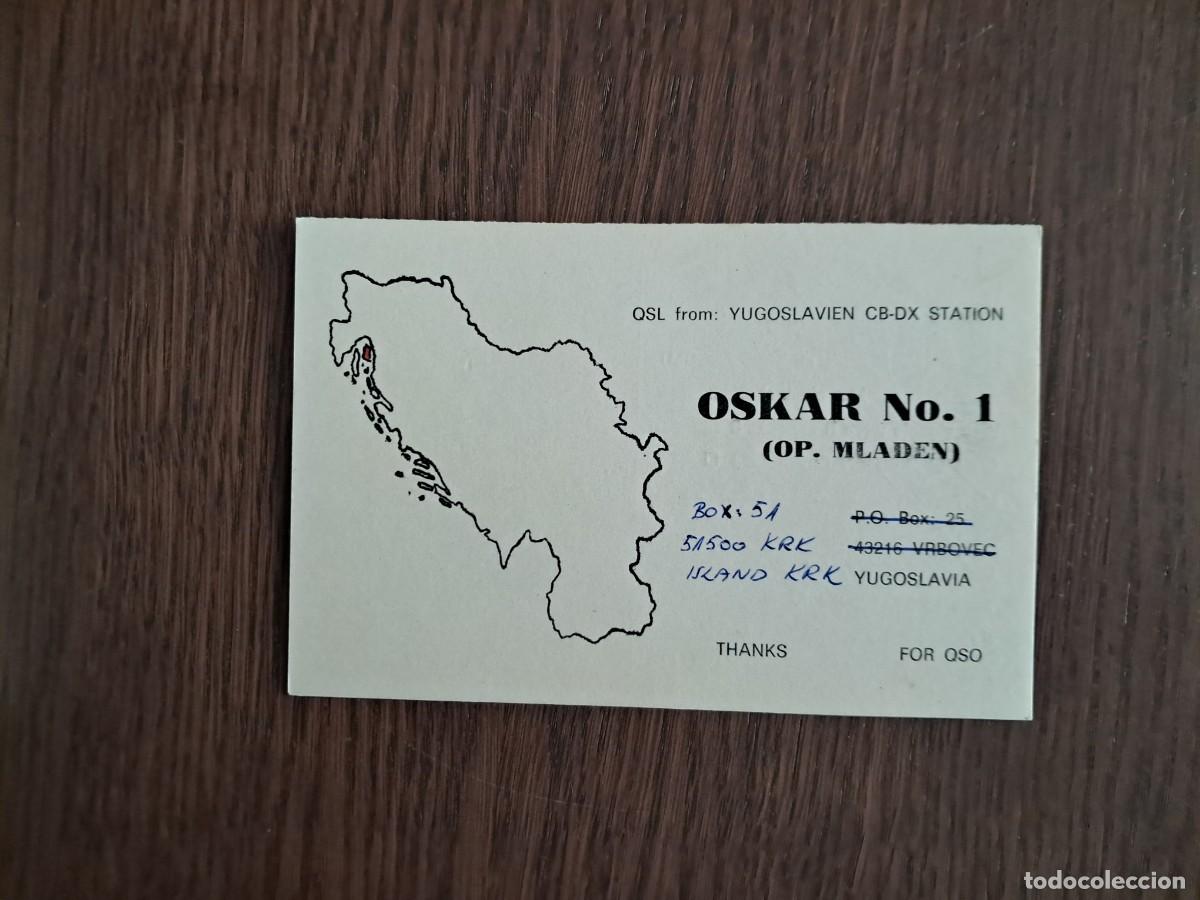 Radio antiche: tarjeta postal QSL radioaficionados, Oskar n&ordm; 1, Yugoslavia, a&ntilde;o 1975.