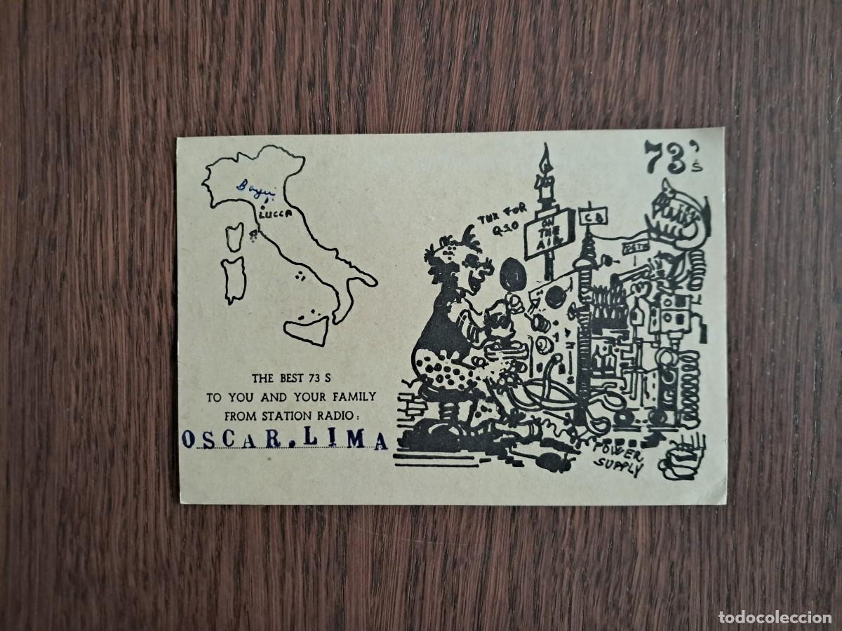 Radio antiche: tarjeta postal QSL radioaficionados, Oscar.Lima, Italia, a&ntilde;os 70.