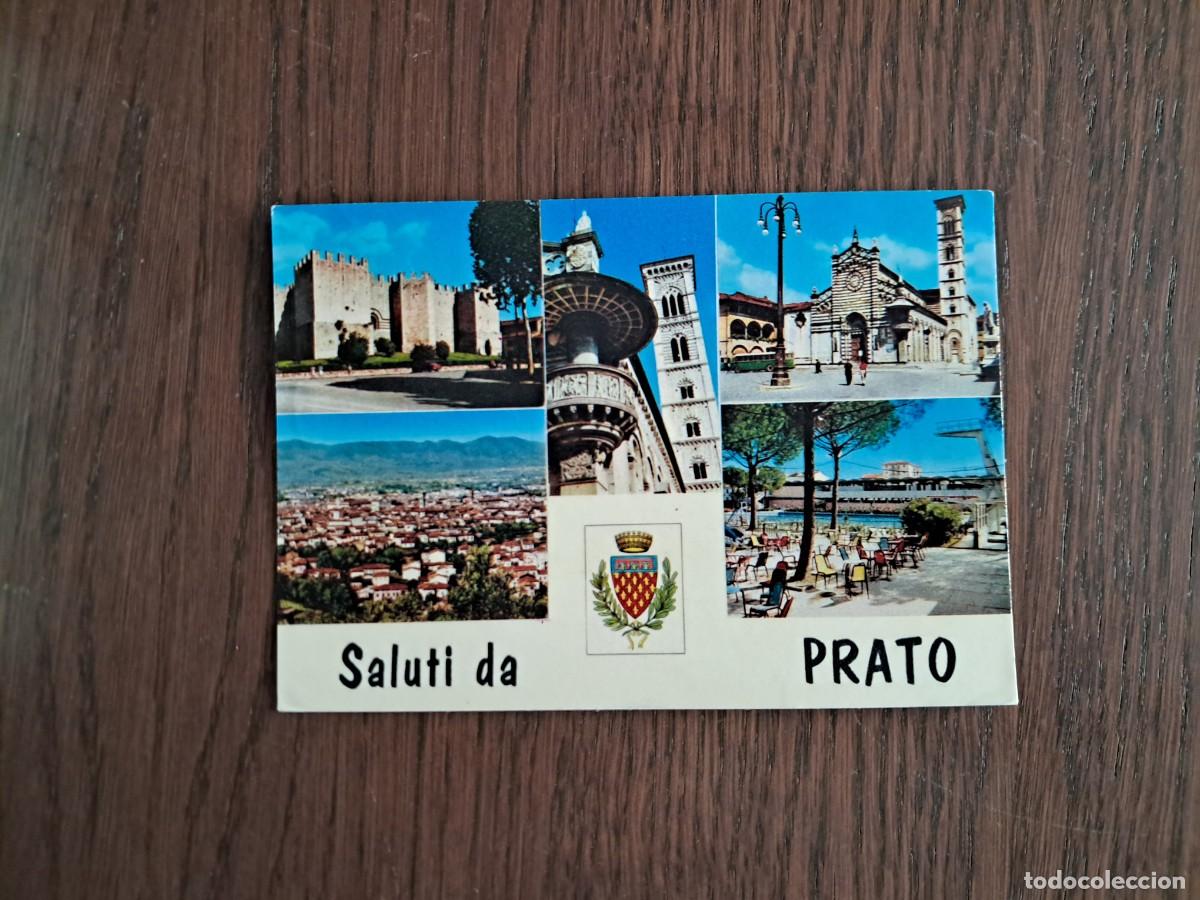 R&aacute;dios antigos: postal QSL radioaficionados, diferentes vistas de Prato, Italia, a&ntilde;os 70.