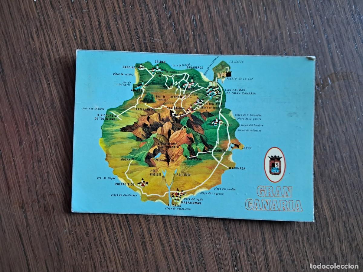 Radios antiguas: postal QSL radioaficionados, plano de la isla de Gran Canaria, a&ntilde;o 1975.