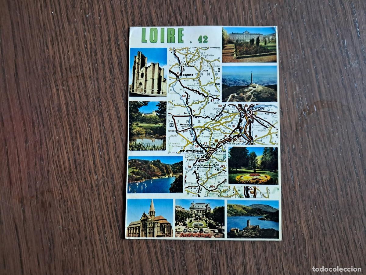 Radios antiguas: postal QSL radioaficionados, diferentes vistas de Loire, Francia, a&ntilde;o 1975.