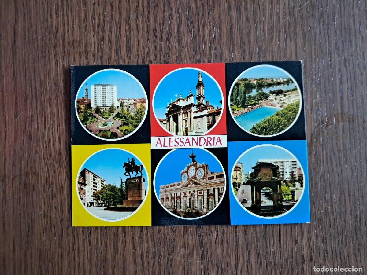 Radios antiguas: postal QSL radioaficionados, diferentes vistas de Alessandria, Italia, a&ntilde;os 70.