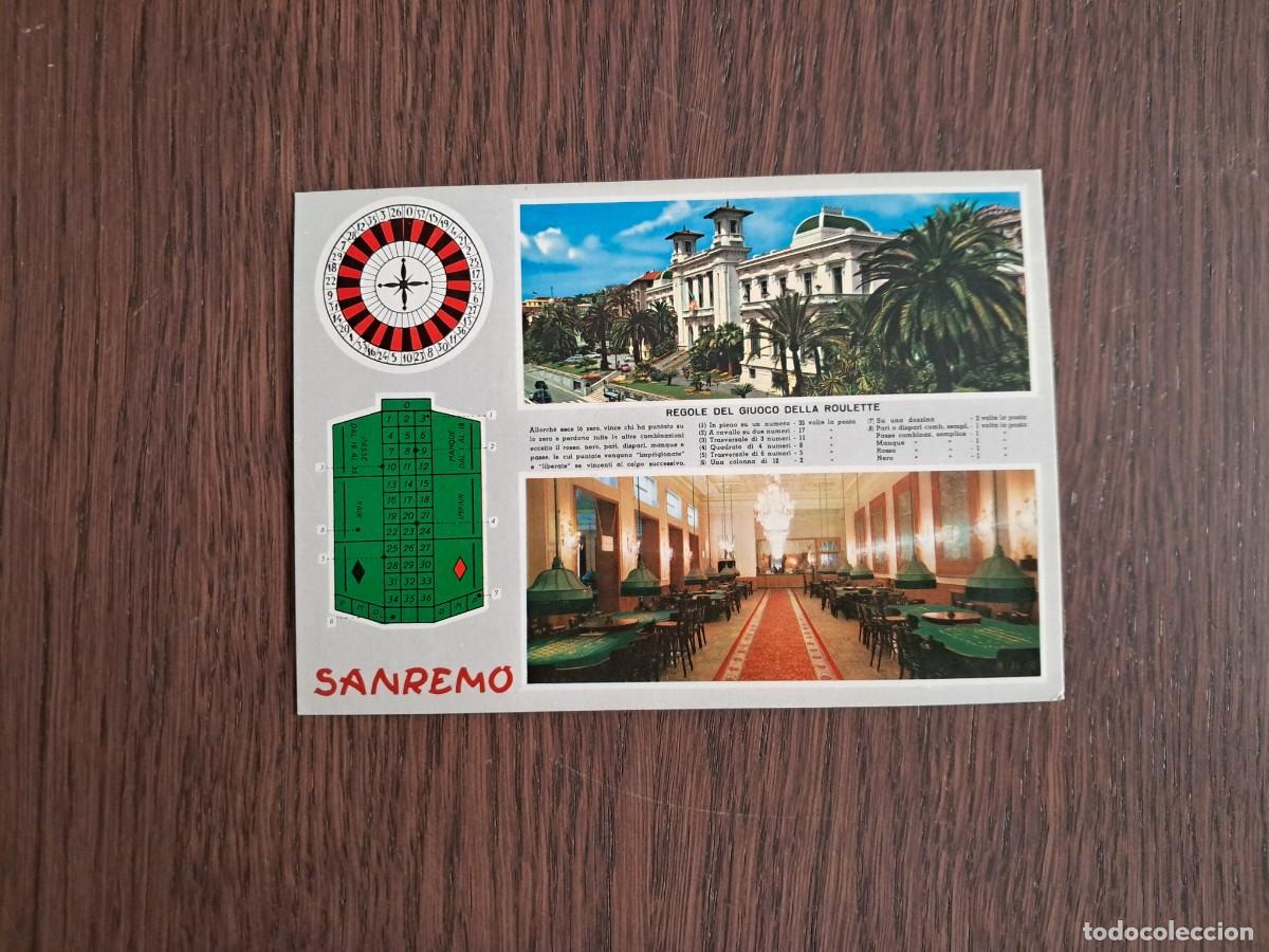 Radios antiguas: postal QSL radioaficionados, casino de Sanremo, Italia, a&ntilde;o 1974.
