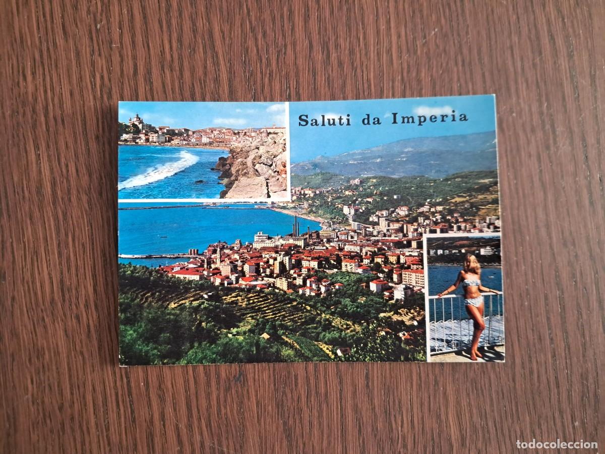 Radios antiguas: postal QSL radioaficionados, diferentes vistas de Imperia, Italia, a&ntilde;o 1974.