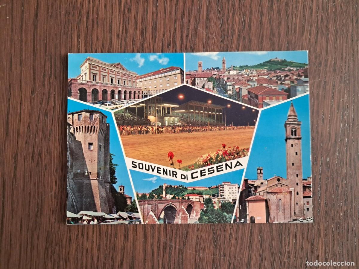 Radios antiguas: postal QSL radioaficionados, diferentes vistas de Cesena, Italia, a&ntilde;os 70.