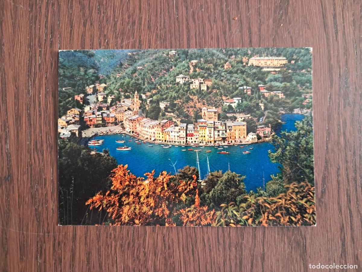 Radios antiguas: postal QSL radioaficionados, vista panor&aacute;mica de Portofino, Italia, a&ntilde;os 70.