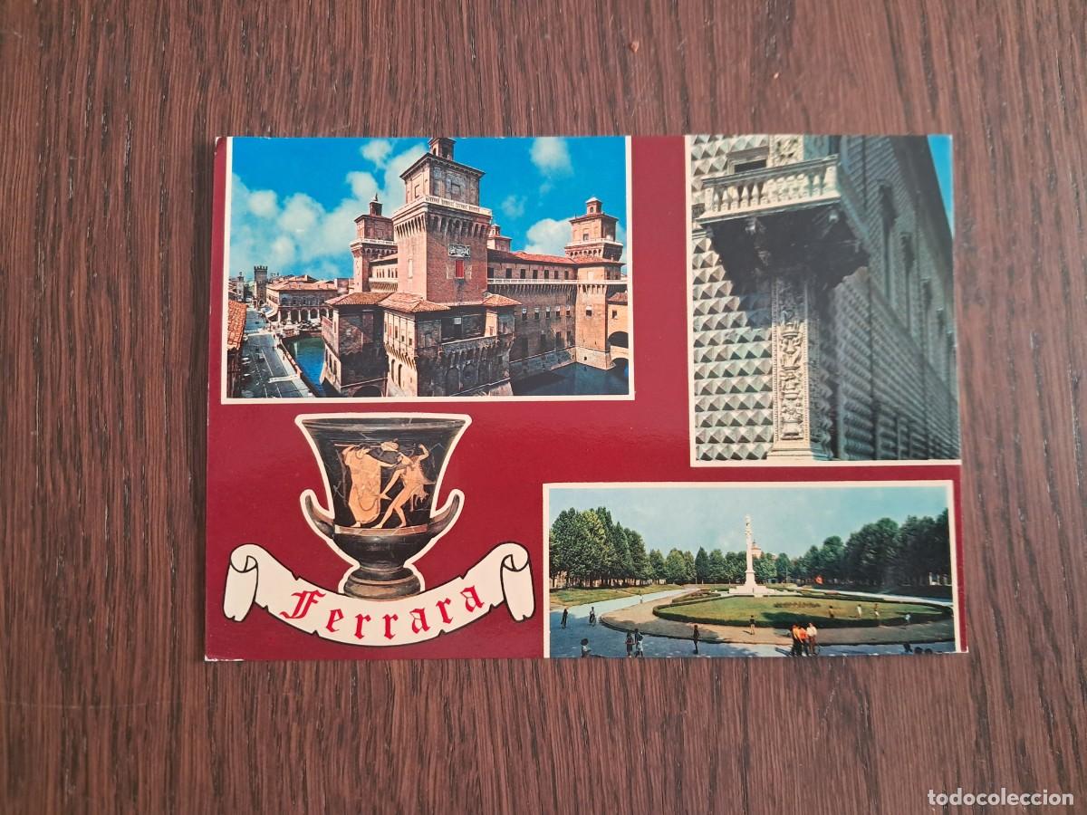 Radios antiguas: postal QSL radioaficionados, diferentes vistas de Ferrara, Italia, a&ntilde;o 1975.